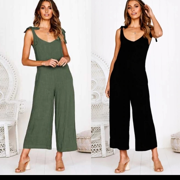 Women's Sleeveless Wide Leg Jumpsuit Rompers Overalls, adjustable straps - Picture 1 of 4